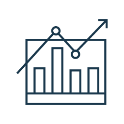 Bar chart with arrow pointing up - index annuity icon.