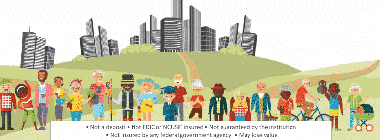 Income annuity - income annuit guide image of many retired people mixed ages and races in front of a city skyline